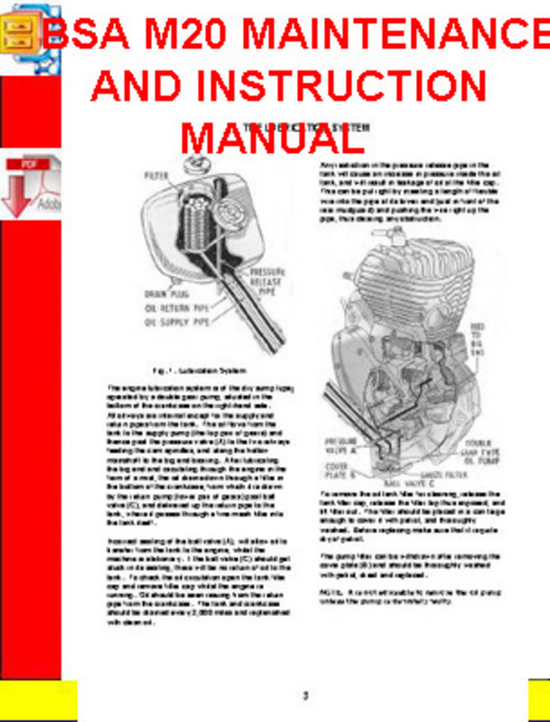 Product picture BSA M20 MAINTENANCE AND INSTRUCTION MANUAL