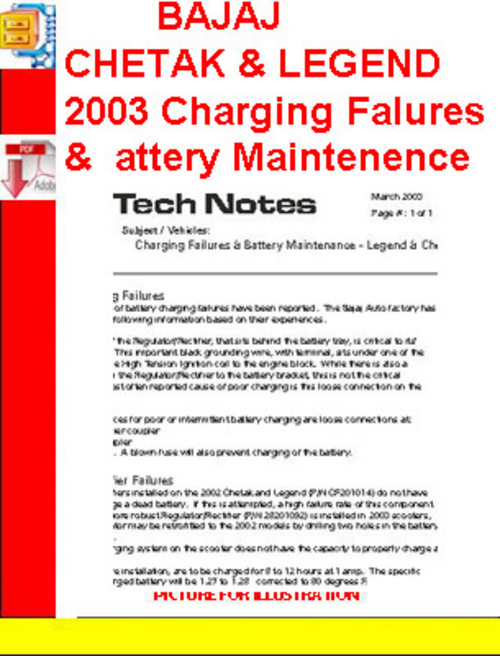 Product picture BAJAJ CHETAK & LEGEND 2003 Charging Falures & Battery Mainte
