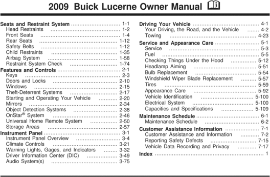 Product picture Buick Lucerne 2009 Owners Manual